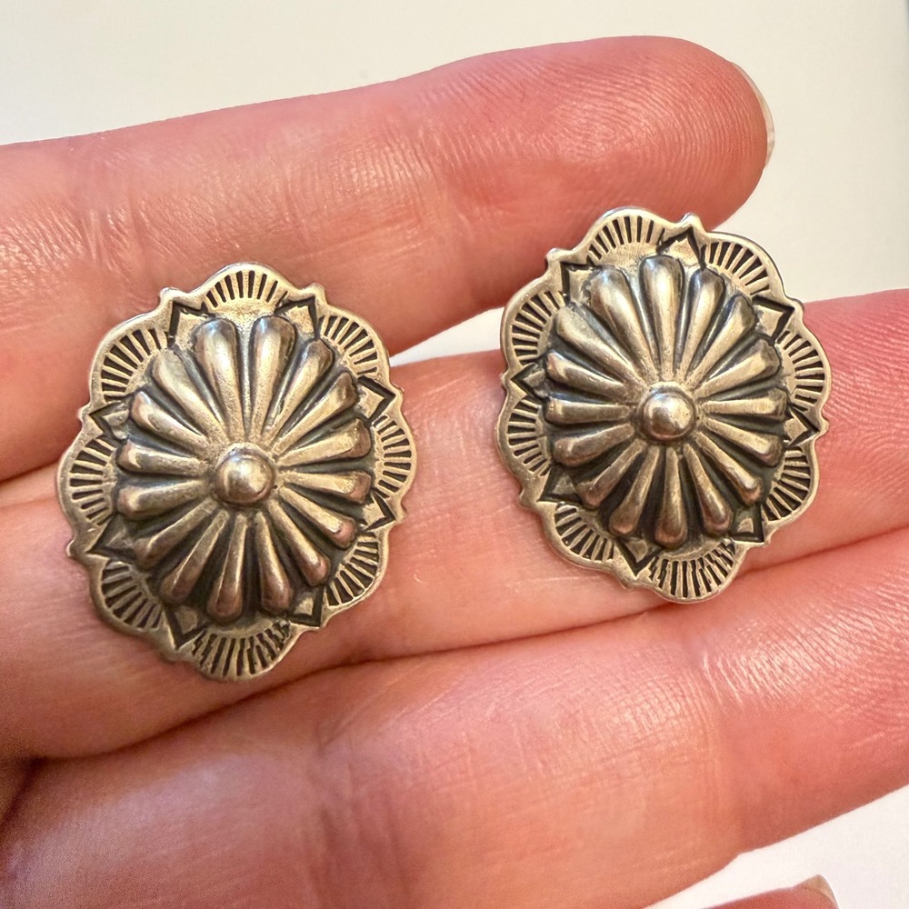 Vintage Sterling Silver Concho Earrings Southwestern Sunburst 925 Signed "S"